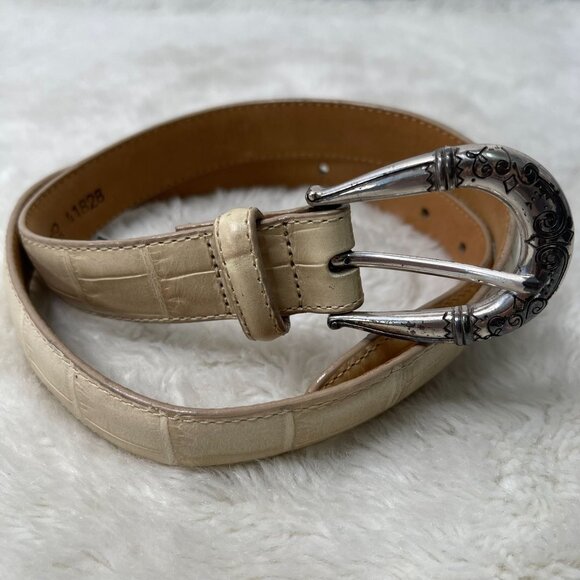 Brighton Women\'s Cream Crocodile Leather Belt Size Medium